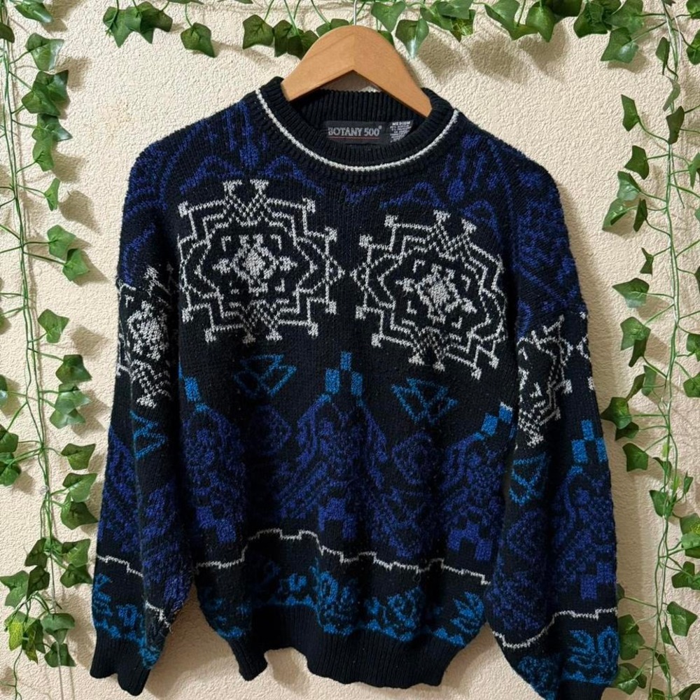 Vintage Botany 500 Multicolor Abstract Knit Pullover Medium Sweater Coogi Cosby‎